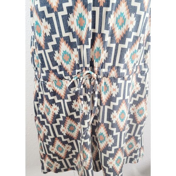 Crazy Train Beige Green Black Aztec Print Romper XL Lightweight Soft Stretch - Picture 6 of 7